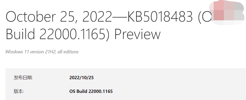 微软Win11 21H2 Build 22000.1165（KB5018483）预览版发布啦